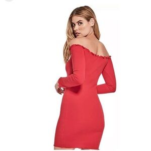 GUESS off the shoulder strapless long sleeve dress